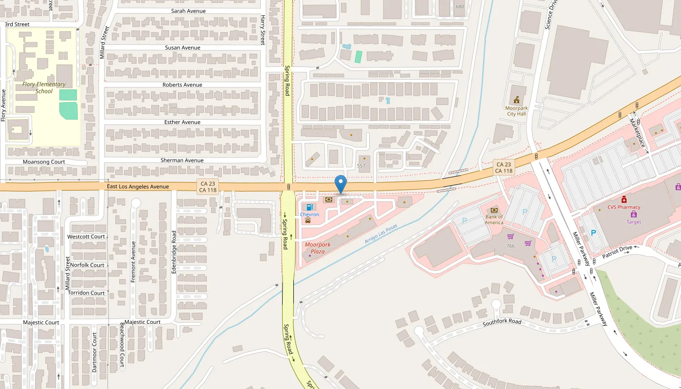 Map showing Casa Chiquiz at 530 New Los Angeles Ave in Moorpark